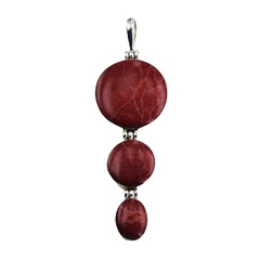 Hinged sterling silver mixed shapes natural red coral pendant