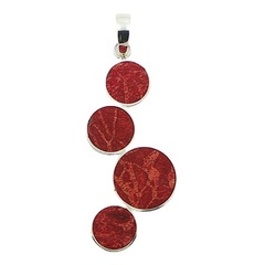Modern art sterling silver pendant with four natural red sponge coral discs