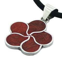 Twirled coral flower silver pendant 