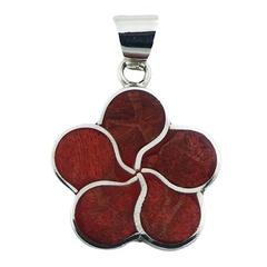Twirled red sponge coral flower 925 sterling silver pendant
