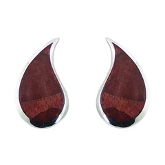Handmade coral red resin paisley shaped sterling silver earrings
