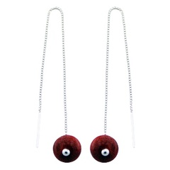 Long red sponge coral polished silver box chain earrings