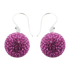 Czech crystal dangling pink color spheres on sterling silver swing loops earrings