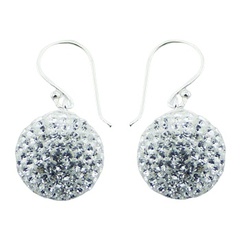 Transparent Czech crystals spheres on swing loops welded bails polished sterling silver earrings