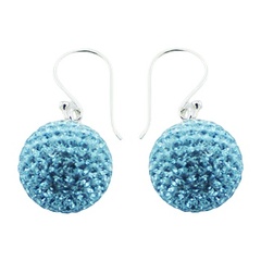 Light blue Czech crystals sphere shaped sterling silver earrings