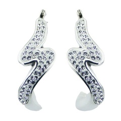 Elegant luxury electroformed Swarovski crystals hoop zigzag shaped sterling silver earrings