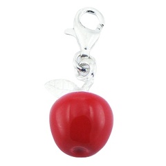 Red colored apple from paradise polished sterling silver enamel charm