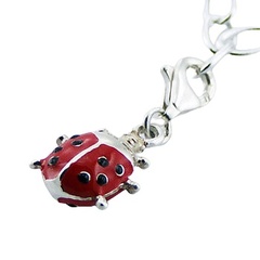 Red enameled ladybird silver charm 