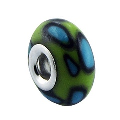 Hand painted green Fimo silver core bead 