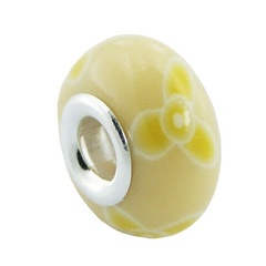 Flowers hand painted Fimo silver core bead 