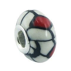 Black red white polymer fimo silver core bead 