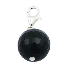 Faceted black agate gemstone round wire sterling silver charm
