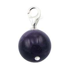 Vibrant violet sphere amethyst gemstone polished sterling silver charm