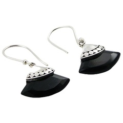 Black agate ajoure silver earrings 