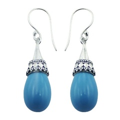 Balinese conical howlite turquoise gemstone polished sterling silver dangle earrings