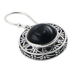 Round black agate ajoure silver earrings 2