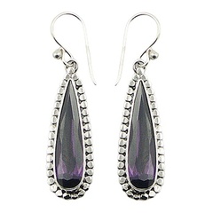Violet cubic zirconia elongated hand soldered sterling silver earrings