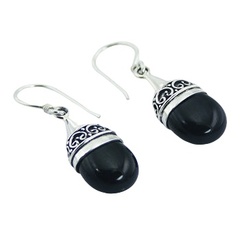 Black agate silver droplet earrings 