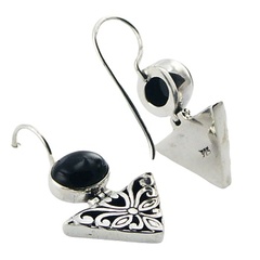 Black agate silver mixed earrings 
