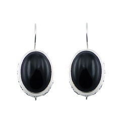 Black agate gemstone ajoure hand soldered sterling silver earrings