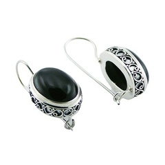 Black agate silver earrings 
