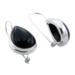 Pear agate polished silver earrings 