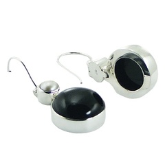 Black agate cabochon round freshwater pearl polished sterling silver earrings by BeYindi 