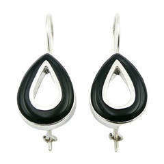 Gorgeous handmade black agate drop open sterling silver earrings