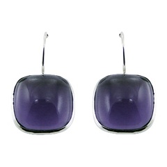 Square shape smooth violet hydro quartz polished sterling silver drop earrings