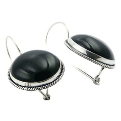 Black agate antiqued silver earrings 