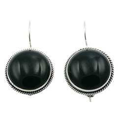 Black agate antiqued twisted pattern sterling silver drop earrings