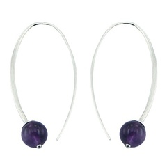 Violet amethyst sterling silver fixed hooks beads earrings