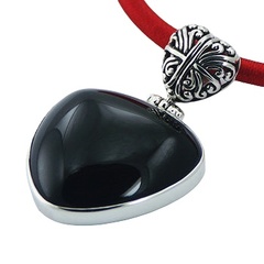 Silver black agate pendant with Ajoure bail 