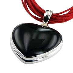 Black agate heart pendant in silver frame with bail 