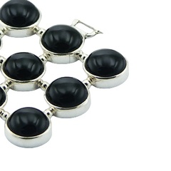Black agate gemstone pendant square silver plate 2