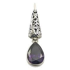 Gorgeous antiqued violet cubic zirconia pendant in ajoure polished sterling silver frame