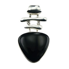 Polished sterling silver exquisite triangle design pendant with black convexed and smoothed agate