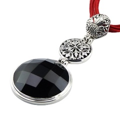 Round faceted black agate gemstone pendant ajoure silver 