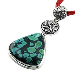Turquoise gemstone ajoure silver pendant 