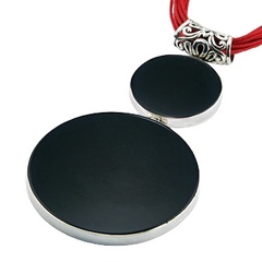 Two-piece round black agate silver pendant 