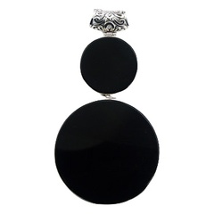 Two-piece round black agate silver pendant 