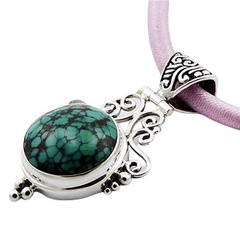 Turquoise cabochon soldered silver pendant 