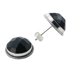 Diamond faceted black agate earrings 