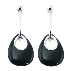 Gorgeous black agate drop shaped cut out cabochon polished sterling silver earrings