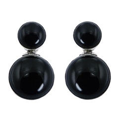 Two piece black agate gemstones sterling silver earrings