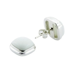Tiny white square hydro quartz sterling silver stud earrings 