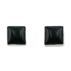 Simple elegant black agate square polished sterling silver stud earrings