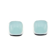 Sky blue semi-translucent hydro quartz cabochon sterling silver stud earrings