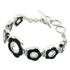 925 silver bracelet with flower shape black agate