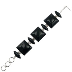 Silver bracelet black agate mixed shapes 